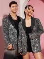 Manfinity Unisex 1pc Men's Loose-Fit Blazer With Glitter Splice Design