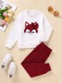 SHEIN Young Girl Cartoon Embroidery Bow Front Sweatshirt & Sweatpants