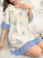 Floral Print Sleep Dress With Ruffle Trim