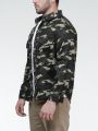 Men Plus Camo Print Flap Pocket Denim Shirt