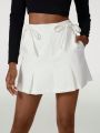 Besclo Pleated Solid Color High Waisted Skort