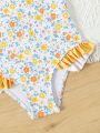Little Girls' Floral Print Flyaway One Piece Swimsuit