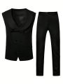 Manfinity Men's Shawl Collar Double Breasted Suit Jacket Vest Pants Set