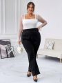 SHEIN Privé Plus Size Mesh Patchwork Ruffle Sleeve Bodysuit