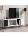 OSQI ON-Trend Stylish TV Stand with Golden Metal Handles&Legs, Two-Tone Media Console for TVs Up to 80
