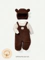 Cozy Cub Baby Boy Striped Tee & Cartoon Graphic Overall Jumpsuit & Hat