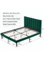 Flolinda Full Size Bed Frame Velvet Upholstered Full Bed Frame with Higher Comfortable Headboard Platform Bed Frame Full Mattress Foundation No Box Spring Needed/Easy Assembly Green