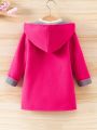 Young Girl 1pc Dual Pocket Hooded Open Front Thermal Lined Overcoat