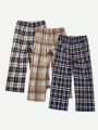 Plus 1pc Plaid Print Bow Front Sleep Pants & 1pc Plaid Print Sleep Pants