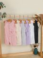 Simple Style Baby Girls' Romper With Short Pants, Sleeveless And Button Up Design, Casual And Loose Fit For Daily Wear, Spring/Summer Collection