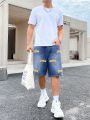Manfinity Hypemode Men's Flocked Letter Print Denim Shorts