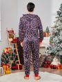 Men Allover Print Zip Up Hooded Sleep Jumpsuit