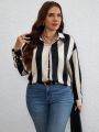 SHEIN Privé Plus Striped Print Drop Shoulder Shirt