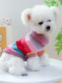 1pc Pet Clothes Soft Warm Cute Knit Sweater For Dogs And Cats With Colorful Stripes, Autumn/winter