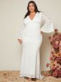SHEIN Belle Plus Flounce Sleeve Mermaid Hem Lace Wedding Dress
