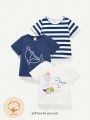 Cozy Cub Baby Boys' Cartoon Whale Dinosaur Blue & White Pattern Crewneck Short Sleeve T-Shirt