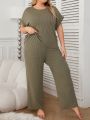 Plus Size Solid Color Textured Comfortable Pyjamas Set