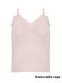 Women'S Shell-Trimmed Basic Camisole Top With Removable Breast Pads