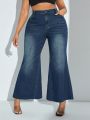 Plus Size High Waisted Flared Jeans With Stone Wash
