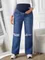 SHEIN Maternity Blue Ripped Denim Jeans