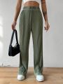 SHEIN Essnce Solid Colored High-Waisted Straight Leg Pants