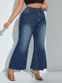 Plus Size High Waisted Flared Jeans With Stone Wash