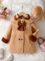 Young Girl Bow Front Double Breasted Overcoat & Hat