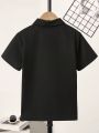 SHEIN Big Boys' Solid Color Front Zipper Polo Shirt
