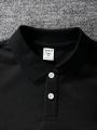 SHEIN Boys' Velvet Spliced Polo Shirt With Letter Embroidery, For Big Kids