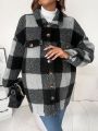 SHEIN Maternity Buffalo Plaid Print Drop Shoulder Teddy Coat