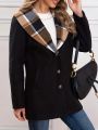 Plus Size Plaid Waterfall Lapel Single Breasted Woolen Coat