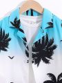 SHEIN Boys' Vacation Coconut Tree Printed Collared Loose Woven Shirt