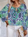 Plus Size Women's Floral Printed Tie Neck Blouse