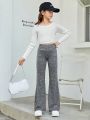 SHEIN Kids EVRYDAY Girls' Knit Solid Color Flared Pants, Comfortable Leisure Trousers