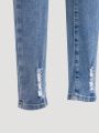 SHEIN Teenage Girl's Ripped Distressed Jeans With Pockets