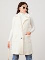 Teen Girl Lapel Neck Dual Pocket Fuzzy Vest Coat