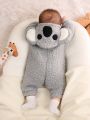 SHEIN Baby Boy Colorblock 3D Ear Design Hooded Plush Sleep Jumpsuit