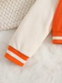 SHEIN Kids EVRYDAY Toddler Girls' Letters Patchwork Colorblock Baseball Jacket