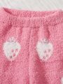 Baby Girls' Strawberry Pattern Round Neck Plush Sweater Set
