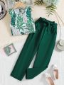 SHEIN Tween Girl Tropical Print Tank Top & Pants