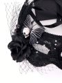 1pc Ladies' Black Lace Mask With Butterfly & Black Rose & Poultry Feather & Large Hole Net Yarn & Black Berry For Party, Cosplay And Halloween Decoration