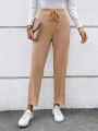 SHEIN LUNE Ladies' Solid Color Drawstring Waist Long Pants
