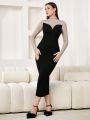 SHEIN Modely Color Blocked Long Sleeve High Neck Bodycon Sweater Dress