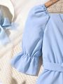 SHEIN Kids EVRYDAY Girls Square Neck Flounce Sleeve Belted Jumpsuit