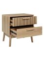 Particle Board 2-Drawer Nightstand with Rubber Wood Legs for Bedroom, Mid Century Modern Nightstand with Classic Desi