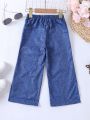 SHEIN Kids EVRYDAY Toddler Girls' Cute Denim Wide Leg Pants