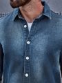 SHEIN Manfinity Homme Men Solid Button Front Denim Shirt