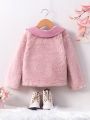 SHEIN Kids FANZEY Little Girls' Turn-down Collar Plush Jacket