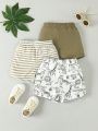 Baby Boys' Cute Dinosaur Printed 3pcs Bottoms Set For Spring And Summer