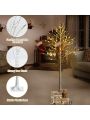 Costway 5ft Pre-lit White Twig Birch Tree for Christmas Holiday w/ 72 LED Lights